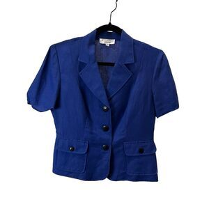 Studio I Blazer Jacket Womens 6P Blue Black Buttons Short Sleeve Fitted Career